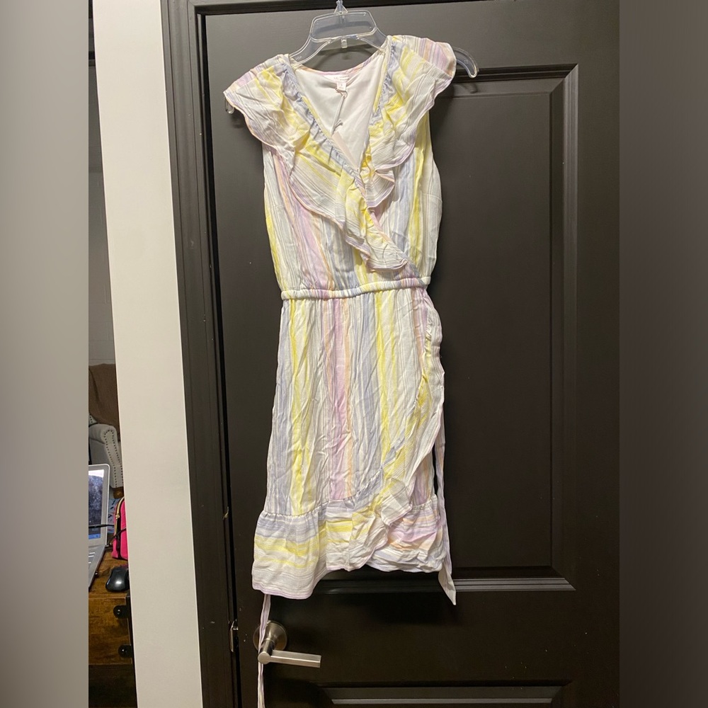 LC Lauren Conrad women's pastel rainbow striped ruffle dress.